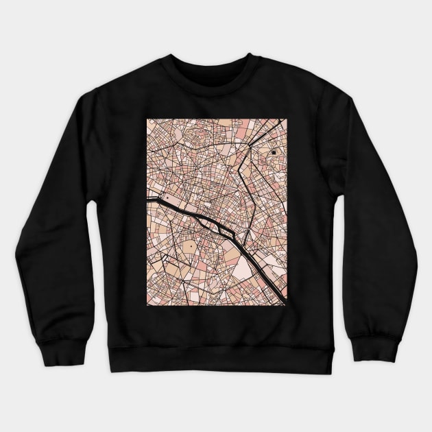 Paris Map Pattern in Soft Pink Pastels Crewneck Sweatshirt by PatternMaps